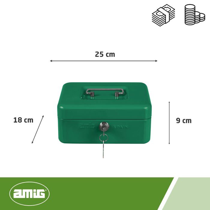 Caisse de débit - amig - 3204 - acier - vert - serrure de sécurité nickelée