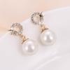 Korean Pearl Drop Earrings: Elegant Rhinestone Metal Studs for Women