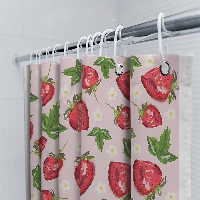 Strawberry Shower Curtain Floral Farmhouse Bathroom Decor Nature Red Fruit Pattern Waterproof Fabric Modern Home Decor