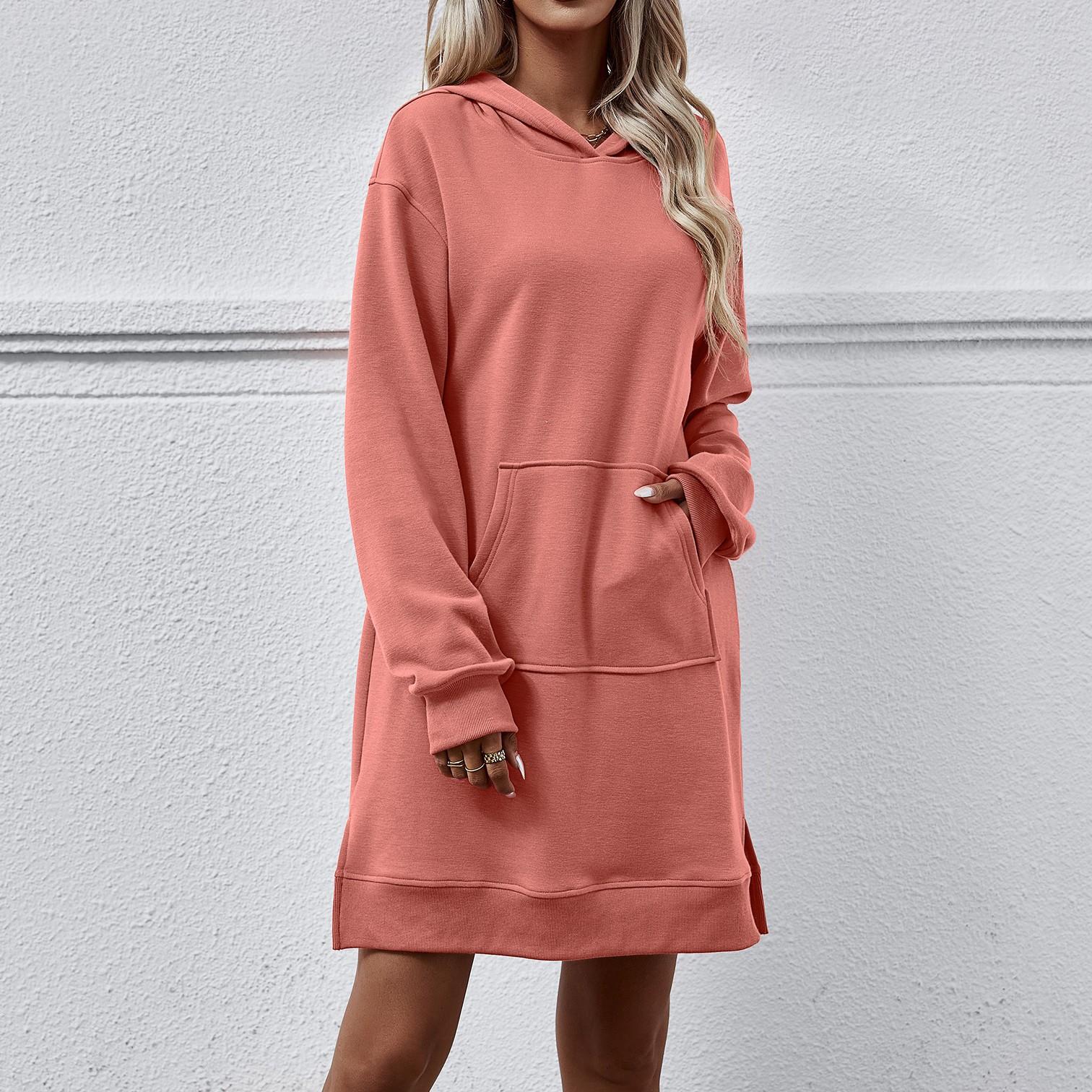 

Женская мода с длинным рукавом с капюшоном и большим карманом с разрезом, длинные платья-толстовки XL