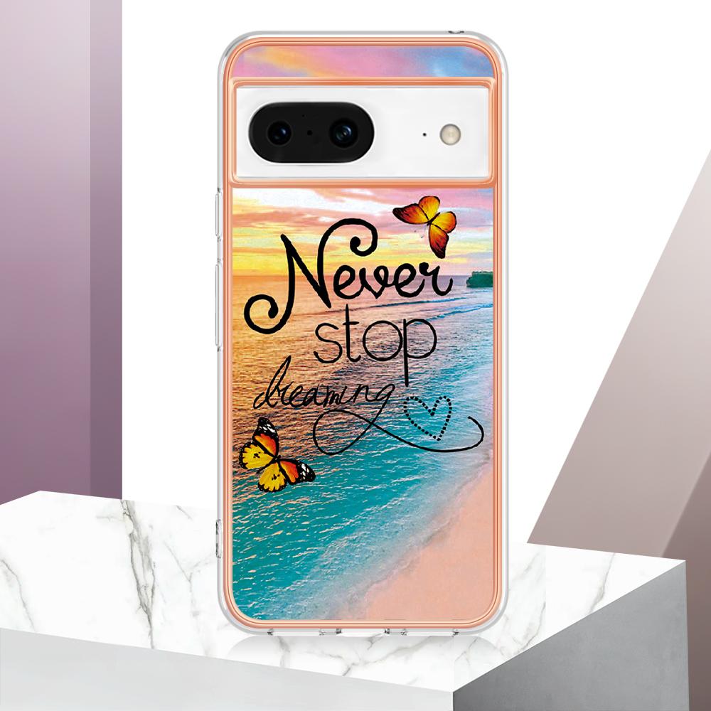 For Google Pixel 8 Case with IMD Marble Flower Pattern TPU Mobile Back Cover