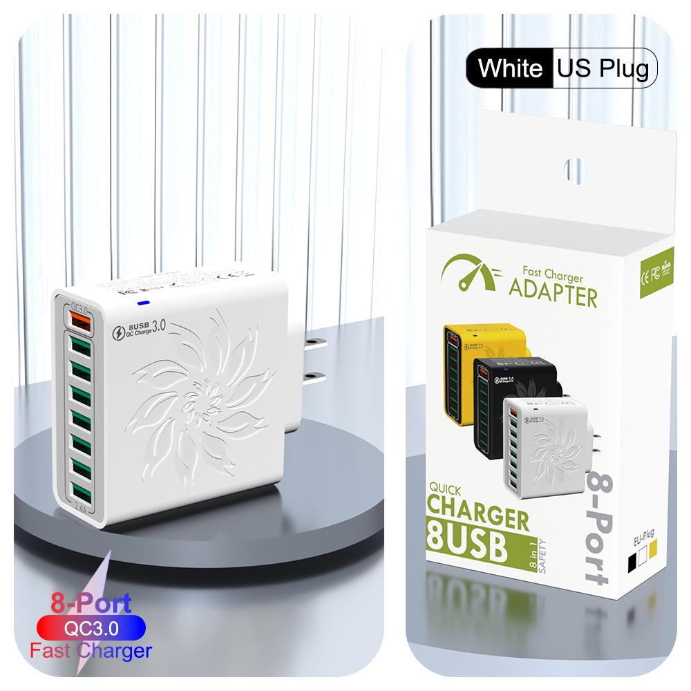 QC3.0 8-Port USB Fast Charger: 30W High Power, Colorful Flower Design, Compatible with US, European, and Korean Standards