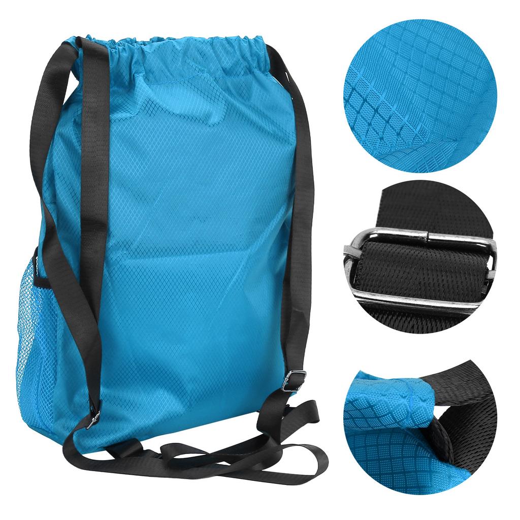 Polyester Fiber Drawstring Shoulder Thickened Travel Storage Bag Waterproof BackpackSky Blue