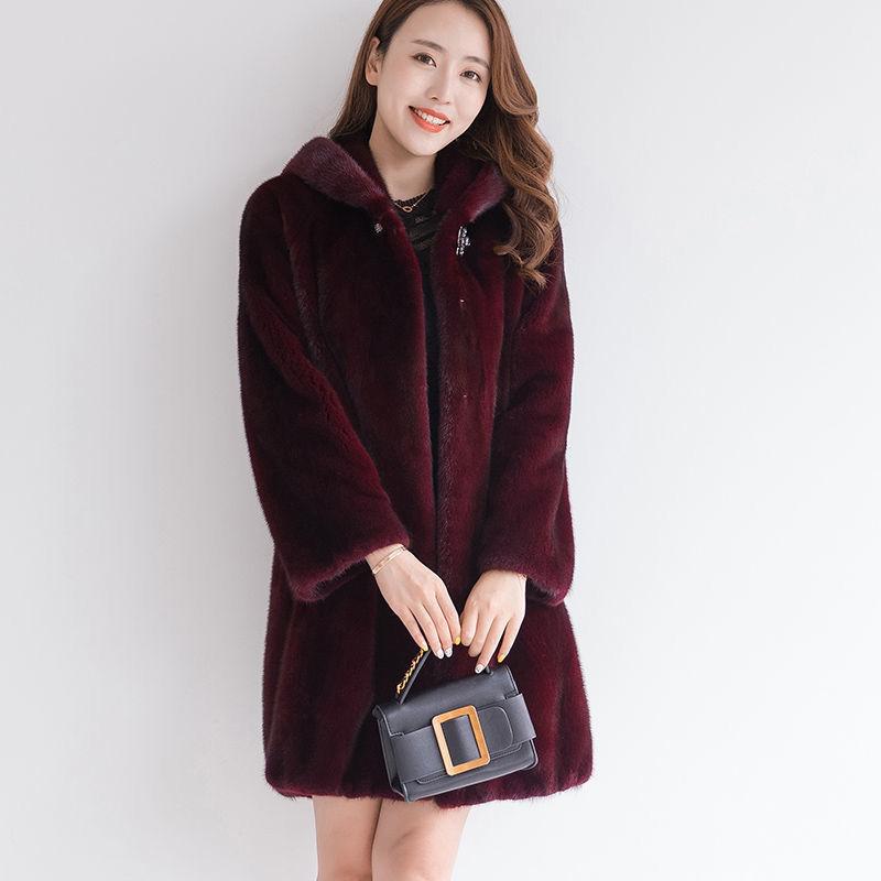 New Imitation Whole Mink Fur Women's Long Imitation Mink Fur Coat Women's Velvet Coat with Hat