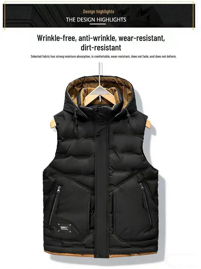 Men's Trendy Hooded Sleeveless Cotton Vest for Autumn/Winter
