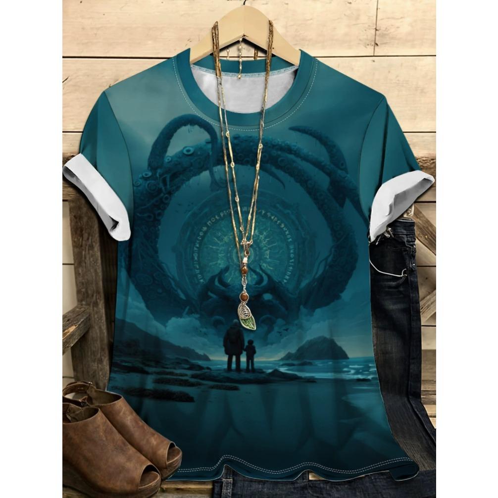 Vintage O Neck Short Sleeve Loose Plus Size 3d Printed T-shirt Women Tops