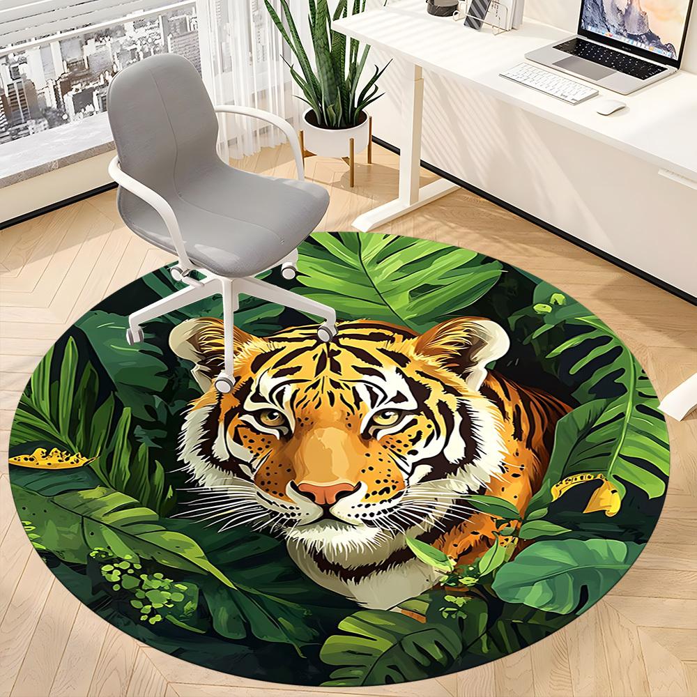 1pc Tiger Jungle Print Chair Carpet for Office Non-Slip, Machine Washable Rug for Office, Room - Holiday Decor, Machine Made yy251016125