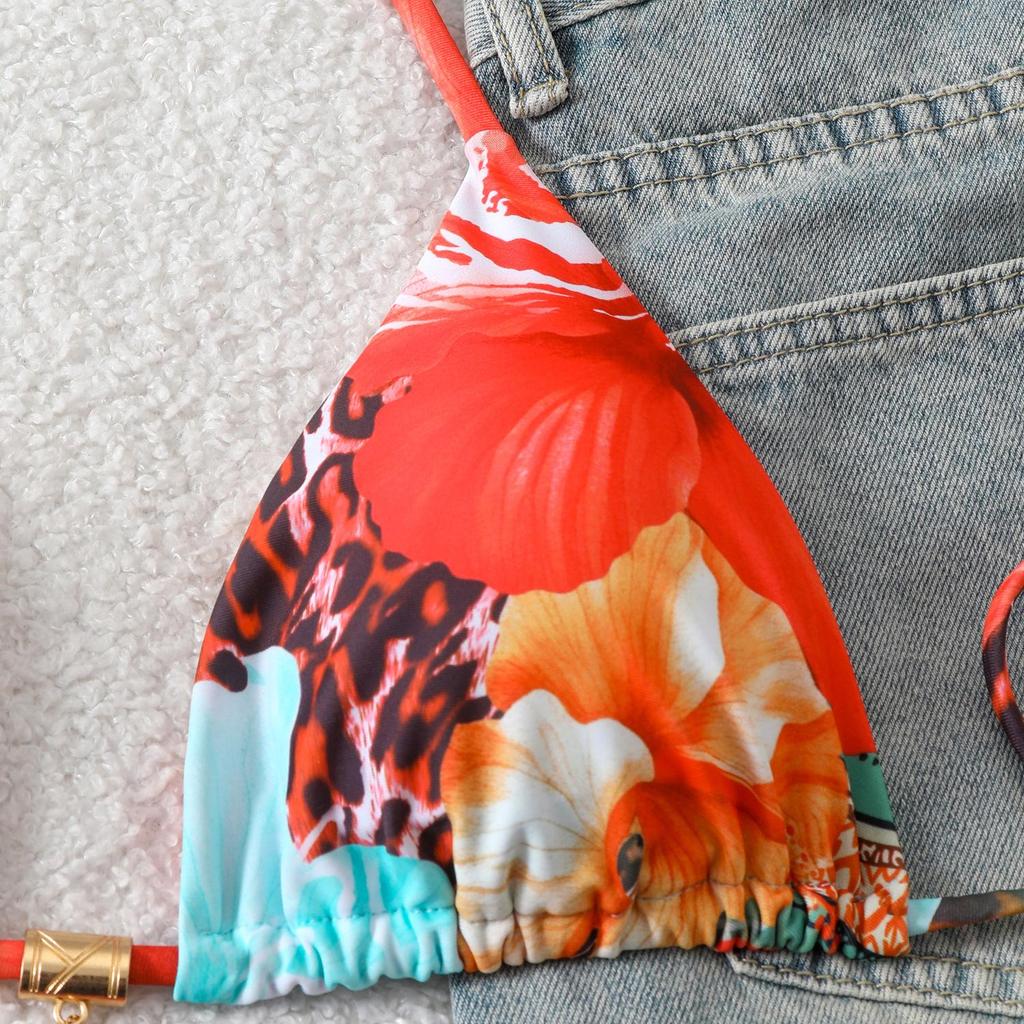Sexy rückenfreier Träger-Bikini für Damen - Unifarbene europäische & amerikanische Bademode