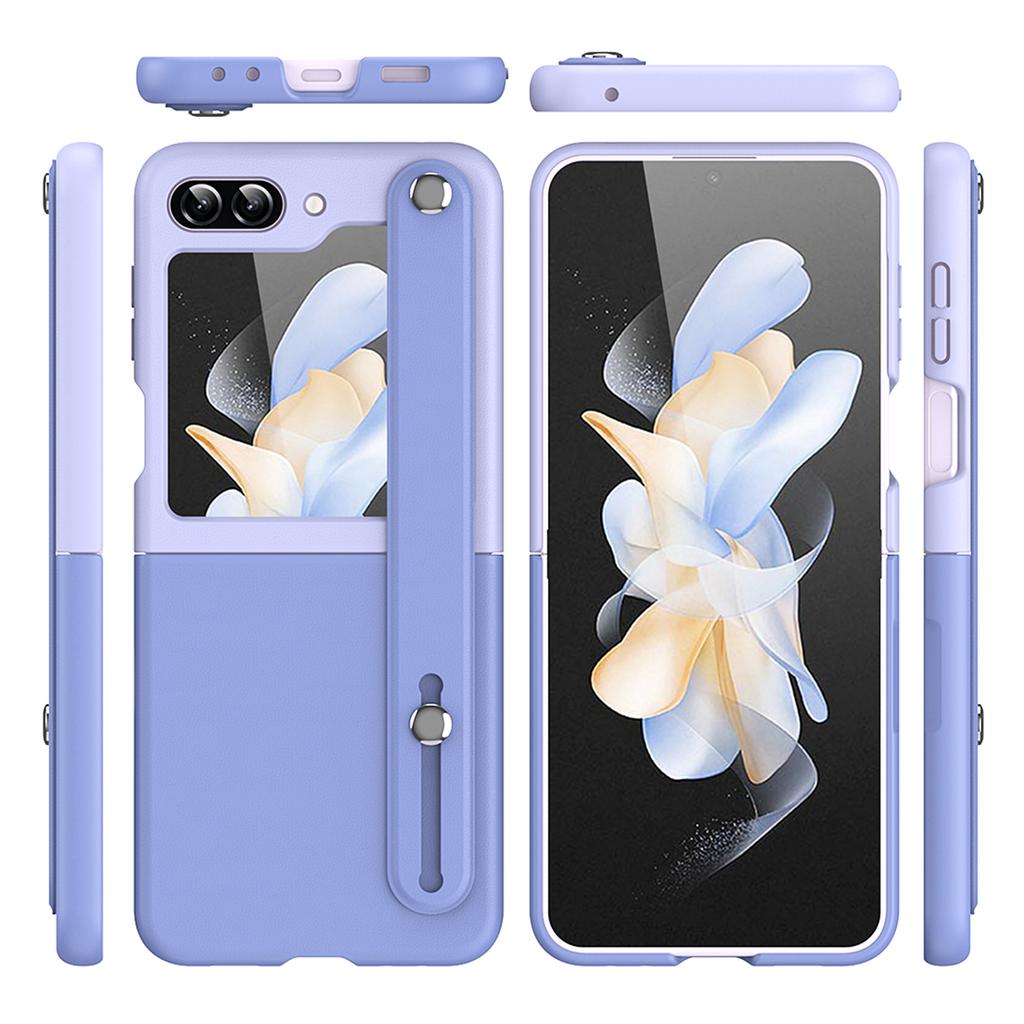 For Samsung Galaxy Z Flip6 5G/Z Flip5 5G PU+PC Case Dual Color Hand Strap Kickstand Phone Cover