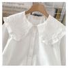 White Shirt Ruffled Loose Long-sleeved Top Autumn New Solid Color Doll Collar Shirt Women French Sweet