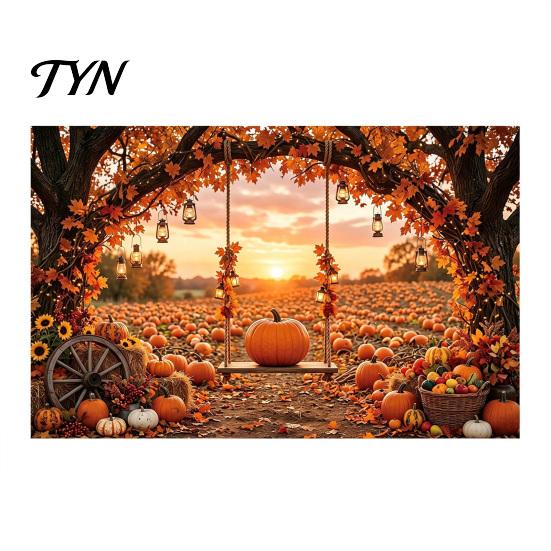 Pumpkin Scarecrow Wall Decor 70 x 45 Inch Fall Backdrop, Autumn Harvest Gnome Family Gathering Celebration Photography Background, Thanksgiving Banner