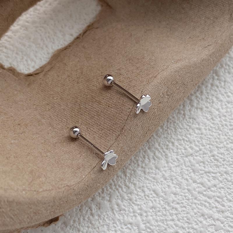 S999 Sterling Silver Three-Leaf Clover Screw Back Stud Earrings for Women - Sleep-Friendly, Easy Ear Care
