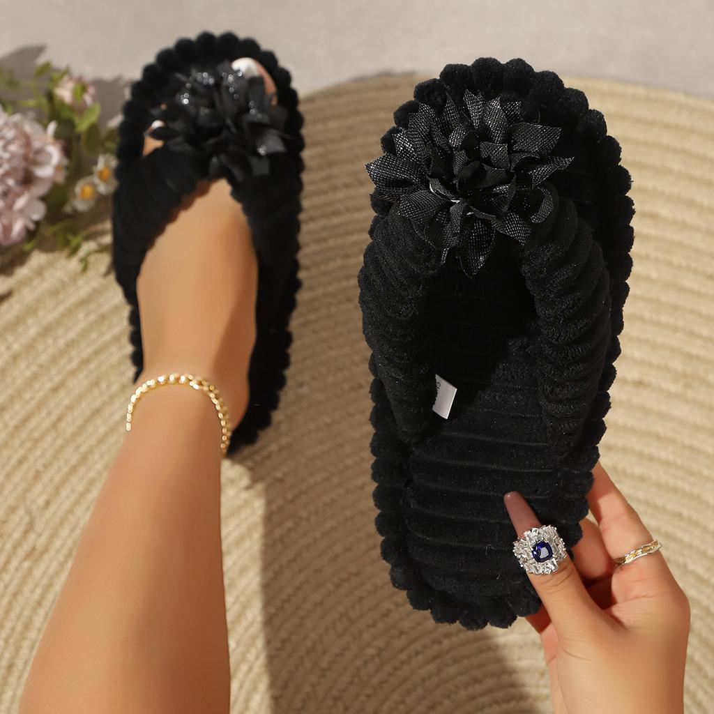 Home Slippers, Comfortable and Warm Open Toed Soft Plush Shoes, Solid Color Indoor Floor Slippers