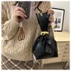 New Pleated Vintage Faux Leather Bucket Bag for Women Small Single Shoulder Wristlet Clutch