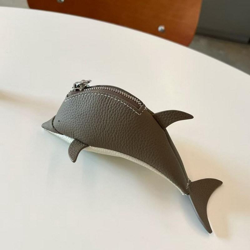 26 Neue Echte Leder Delfin Münzbörse Schlüsselanhänger Anhänger Niedlich Modisch Kopfhörer Lippenstift Aufbewahrungstasche Hängende Dekoration