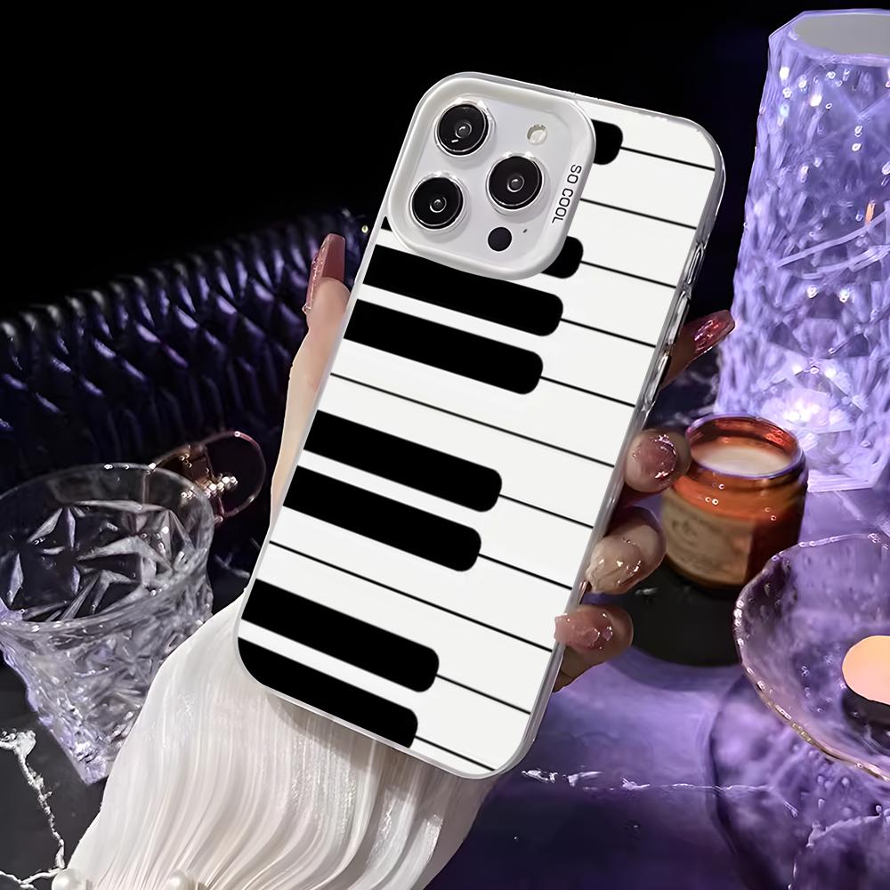 Music Piano Keyboard Phone Case For iPhone 16 15 14 13 12 11 Pro Max White Matte Laser Metallic Aurora Funda