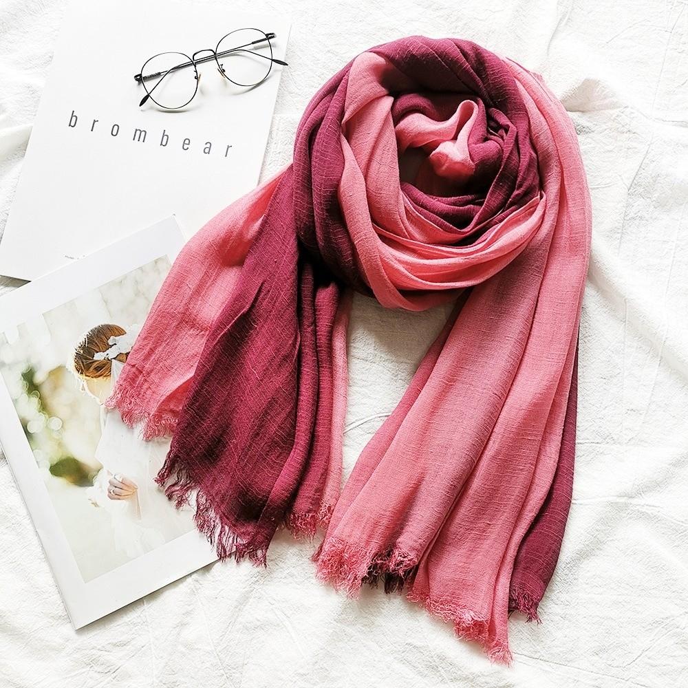 Lightweight Gradient Color Scarf Unisex Fringe Shawl Wrap Cotton Linen Scarf  For Women Ladies