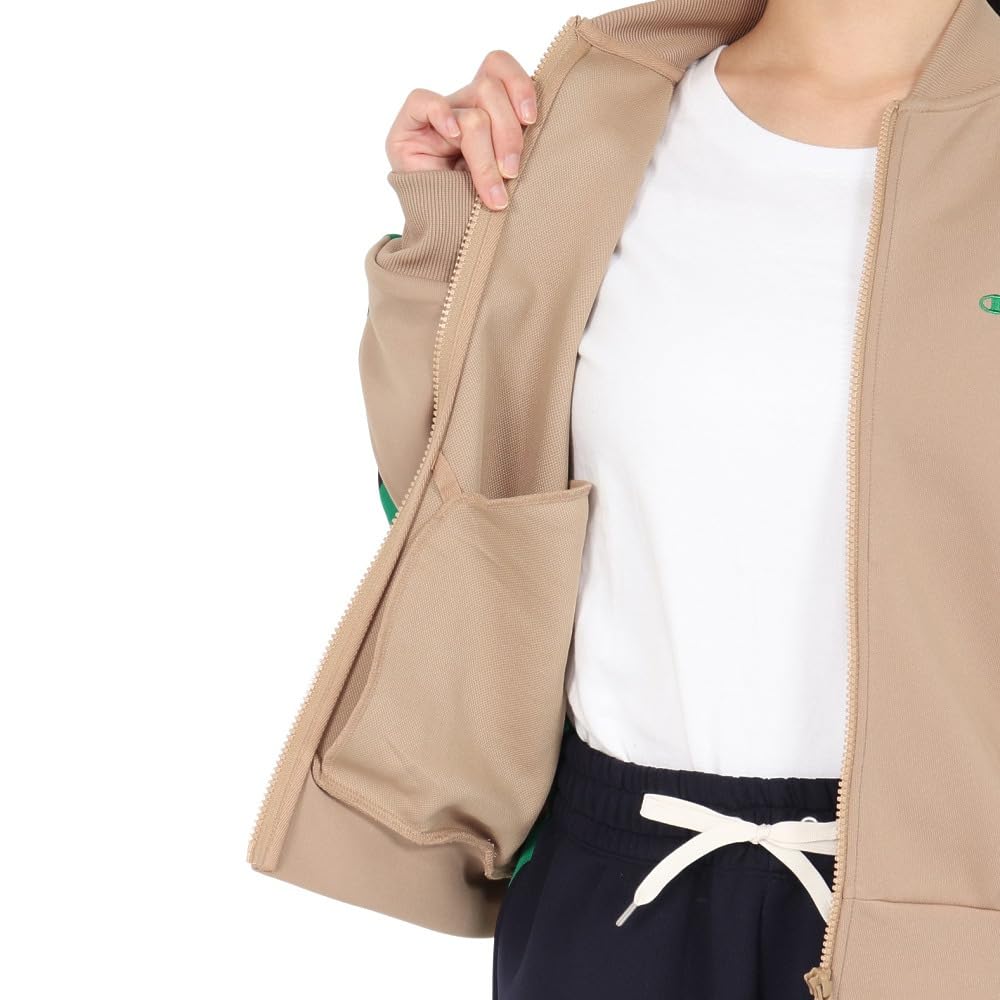 Champion Basic Long Sleeve Zip Cardigan with Embroidered Sand Women's Sweatshirt, Beige, CW-B003