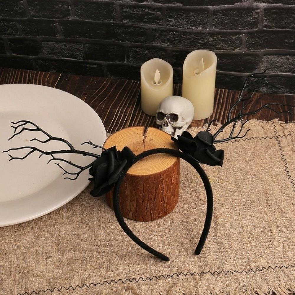 Rose Flower Branch Hair Hoop Bat Halloween Flower Crown Headwear Halloween Headband  Ladies