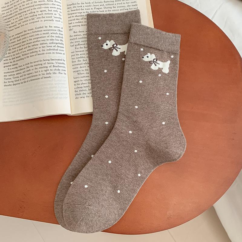 Socks Pure Cotton Stacking Socks Cute Cartoon Season Puppy Pastoral Cotton Medium Tube Socks