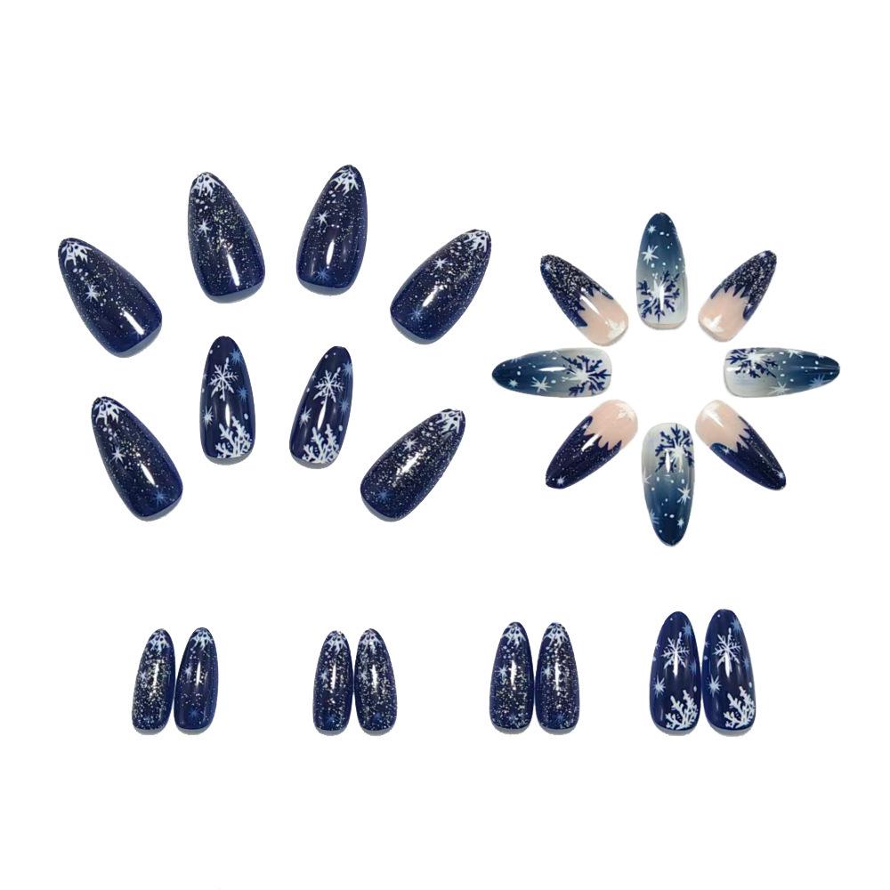 Exquisite Snowflake Blue-Silver Gradient Wearable Nail Stickers - Luxury Christmas Manicure Decor.