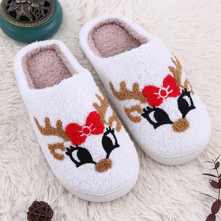 New Christmas Cartoon Deer Cotton Slippers – Warm & Cute for Men and Women