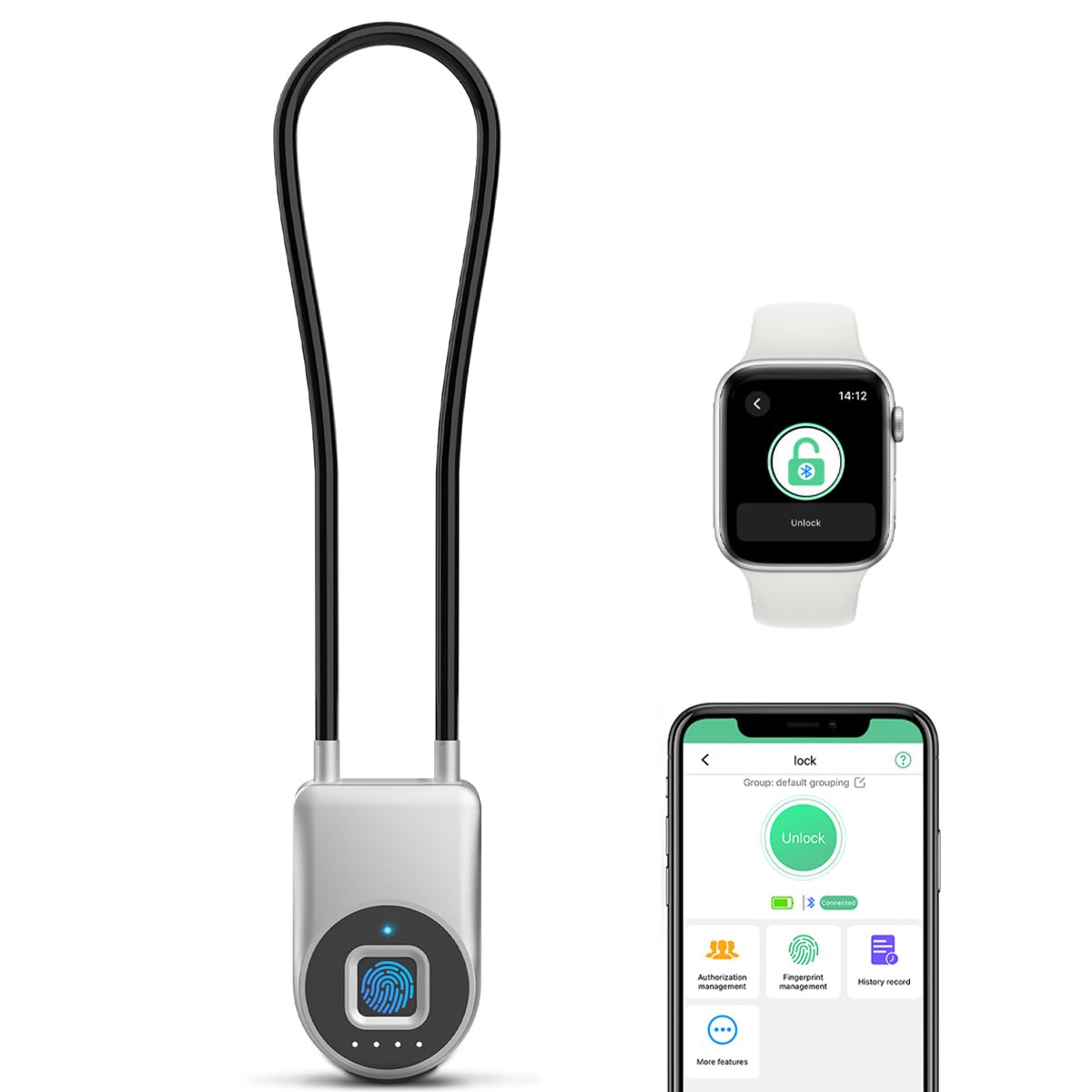 

38cm Wire Fingerprint App Locker Key Bicycle Cable USB C Padlock, Lock, Authentication, Unlocking, Post, Lock, Saddle, Anti-Theft Lock, Travel,