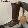 Aneikeh New Brown2026 Fashion Luxury Pointed Toe Ladies Long Knee Women Modern Boots Female Shoes Kitten Heels Western Boots