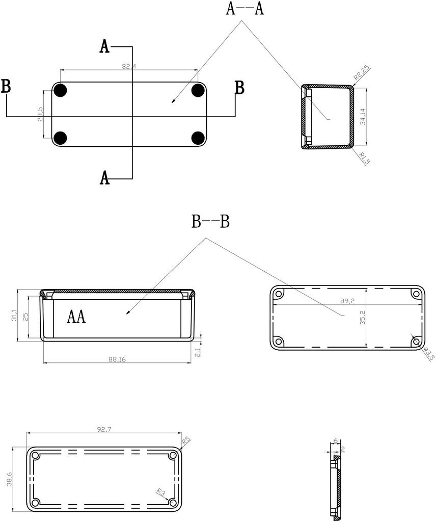 Effector Case HAMMOND 1590A Type Effector Homemade Aluminum Case Housing Enclosure 2 Pieces 90Ax2
