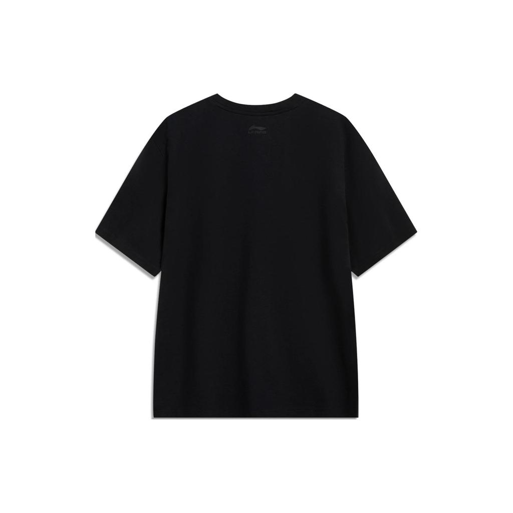 Li-Ning Loose Short Sleeve Round Neck T-shirt with Logo Print and Drop Shoulder Unisex Tops Black AHST787-4