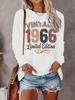 Women's Retro 1966 Limited Edition Pattern Printed Long Sleeve Round Neck T-Shirt - Geometric Pattern Casual Top