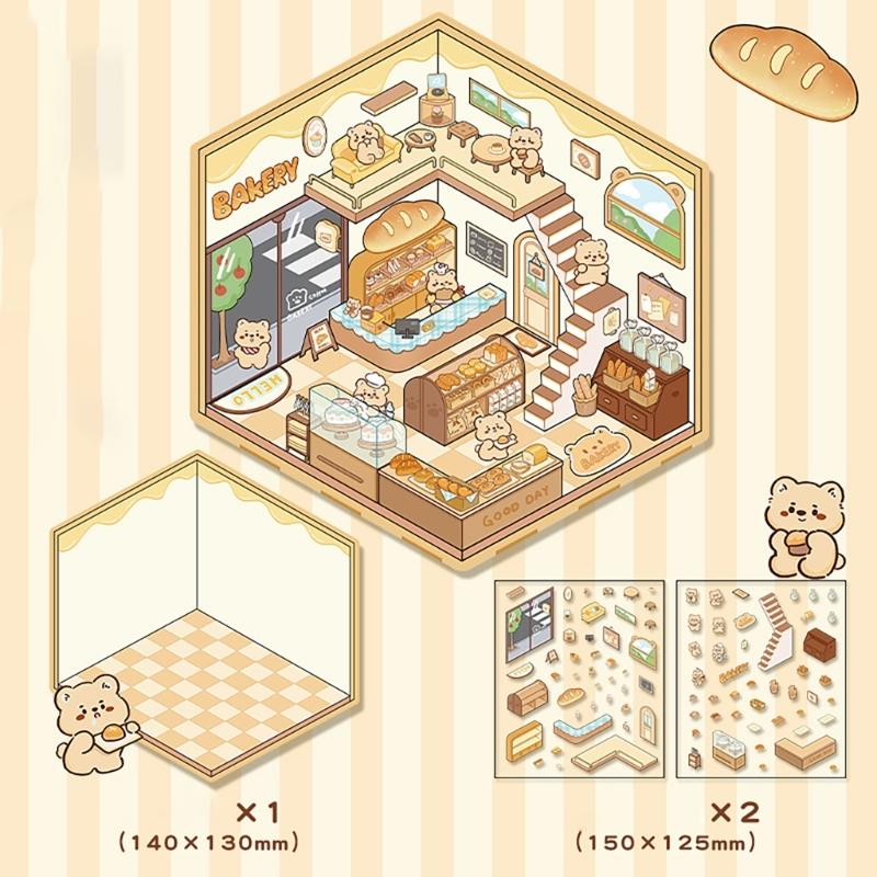 3D House Scene Sticker Miniature Simulated Cabin Scene Sticker for Scrapbooking Journal Notebook Photo Album Phone Case