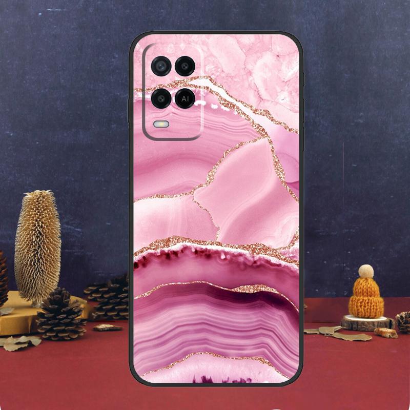 Teal Blue Gold Agate Marble Case For Oppo A5 Pro A6 A15 A18 A38 A58 A78 A98 A54 A74 A94 A17 A57 A80 A60 A40 A16 A76 A96