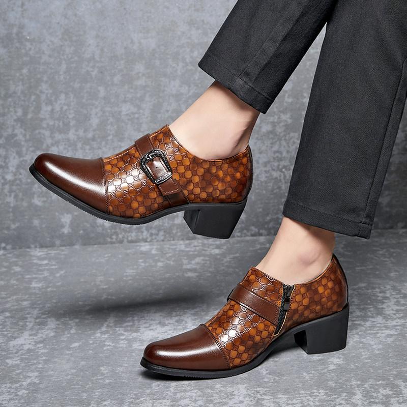 Leather shoes new autumn buckle business retro style foot cuban shoes large size high heel dress casual shoes