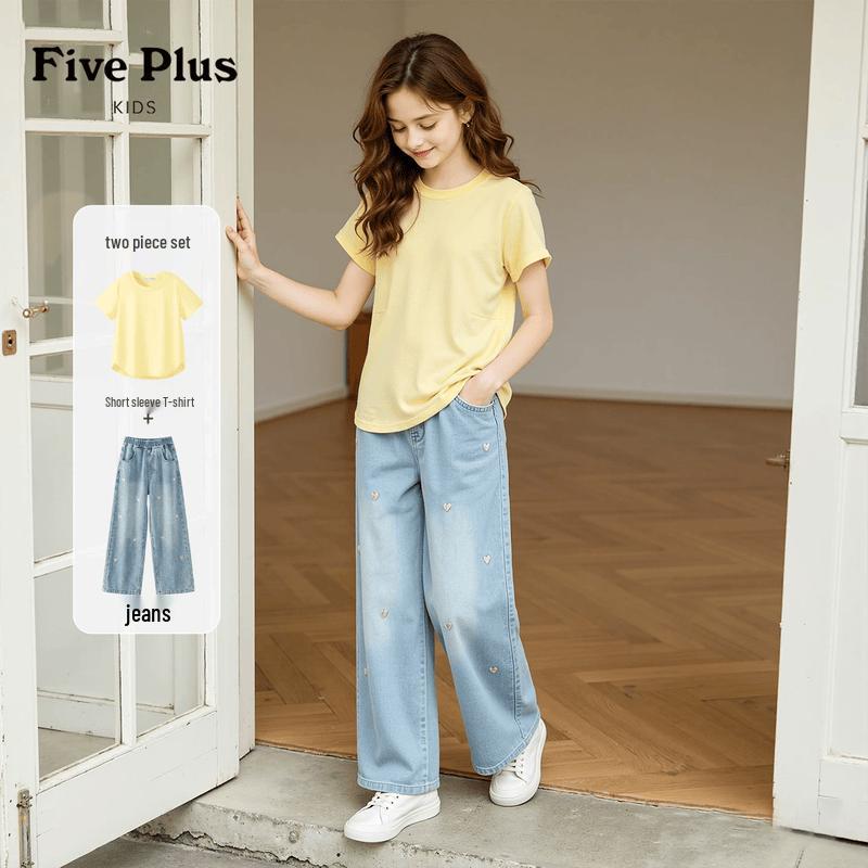 FivePlus Girls' 2026 Summer Short-Sleeve Tee & Jeans Set
