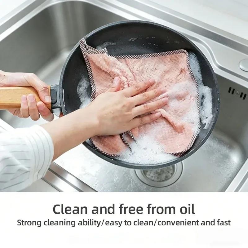 Double-sided Soft Skin-friendly Coral Fleece Towel Quick Drying Super Absorbent Hanging Kitchen Dishwashing Cleaning Cloth Tools