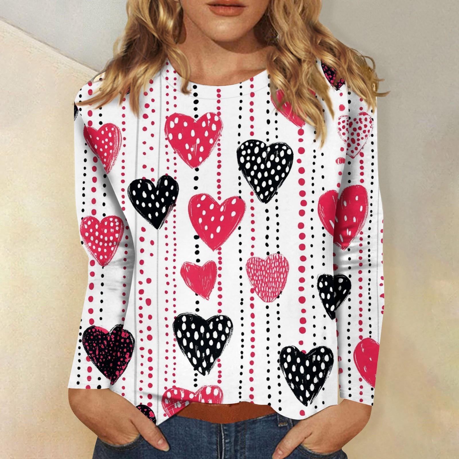 

Women s Fashion Casual Long Sleeve Valentine s Day Print Round Neck Top XL білий