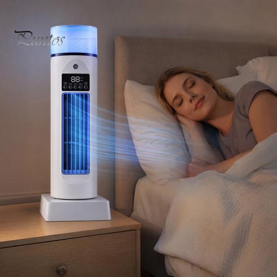 Quiet Air Circulation Fan Portable Tower with Remote Control, 6 Speed 7 Color LED Night Low Noise Light, Cooler, USB Powered Misting for Home