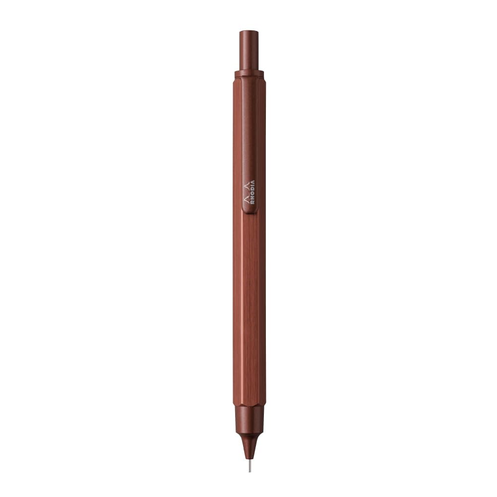 Rhodia Mechanical Pencil Script Refill Set 0.5mm Hexagonal Aluminum Body Anodized Finish Marron Blanc Limited Edition Includes Refill Lead