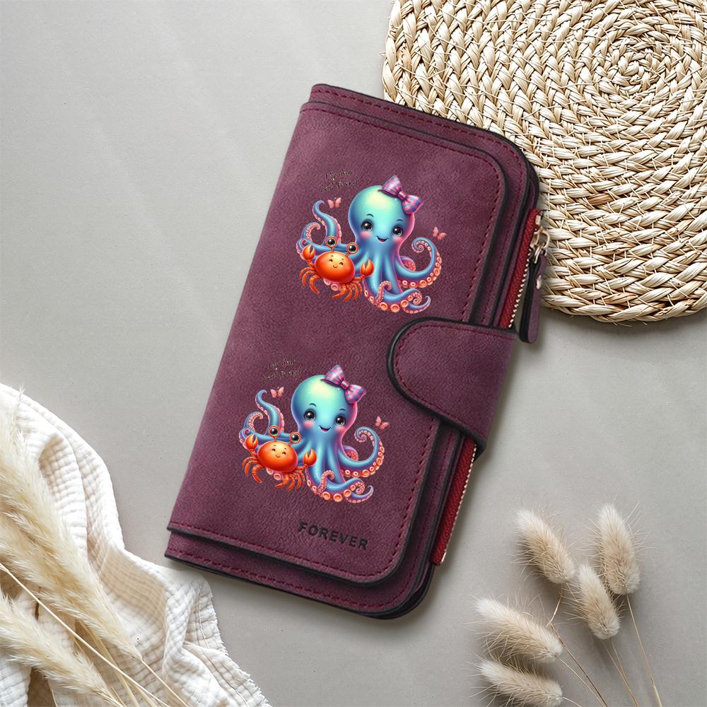 Cute Octopus Crab Print Long Wallet Forever Fashion Women's Portable Card Holder Purse