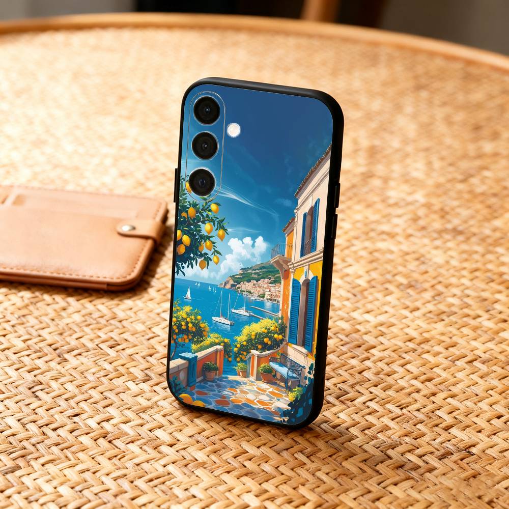 Sunset AND Seaside Phone Case For Samsung  A73,72,71,A52,51,40,41,A22,A32,31,A13, Soft Black Shell