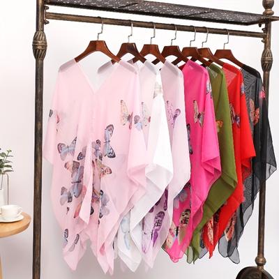Shawls Summer Beach Sexy Women Fashion Print Chiffon Smock Bikini Cover Up Loose Blouse Sunscreen Comfortable Poncho Hot