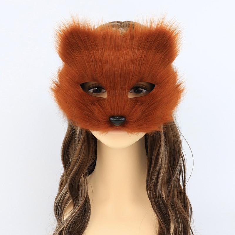 Plush Animal Cats Face Mask Furry Animal Half Face Mask for Men Women Masquerade Halloween Cosplay Costume Accessory