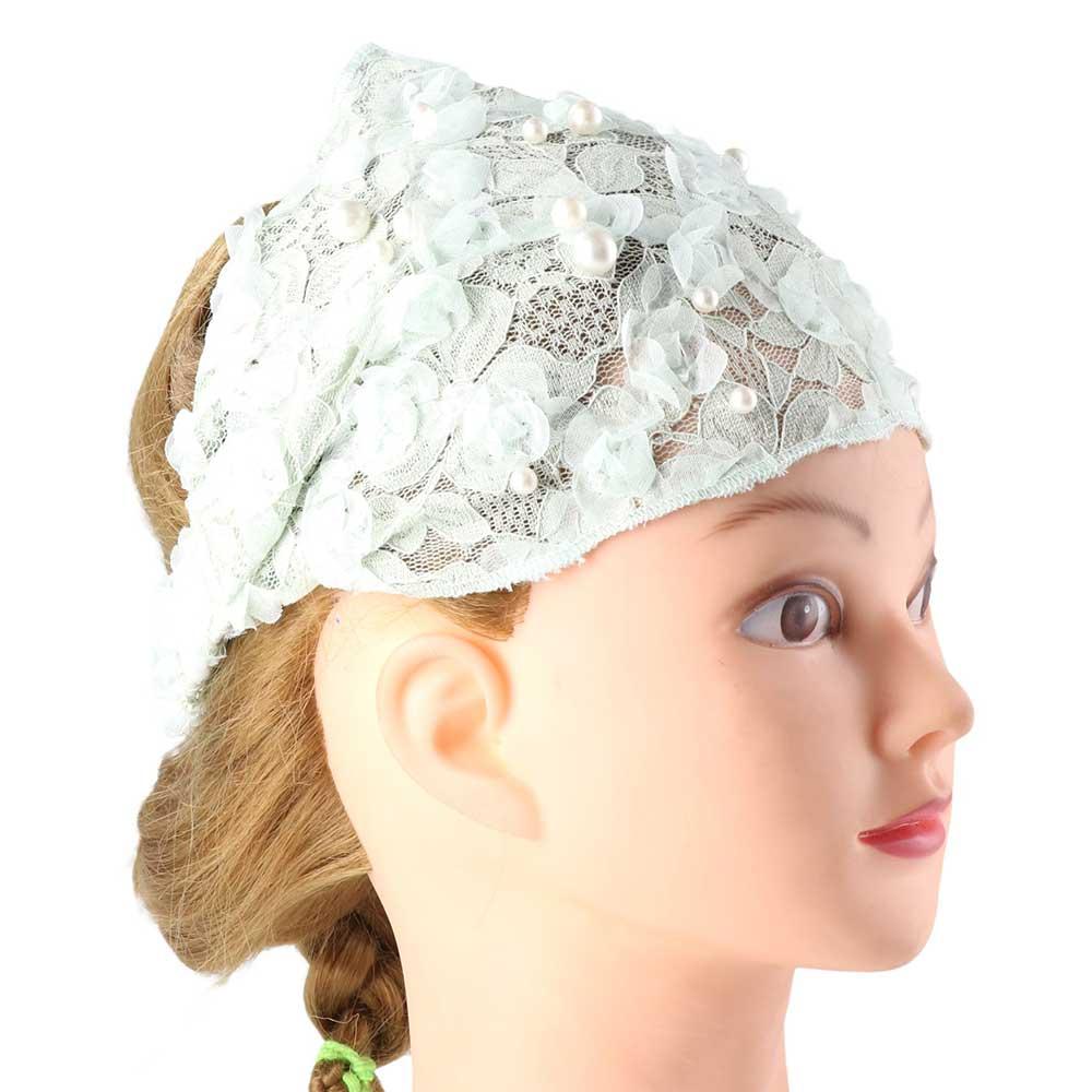Süßes Elegantes Perlen Breites Seitliches Für Mädchen Netz Damen Haarreifen Spitze Stirnband Blume Koreanisches Kopfband