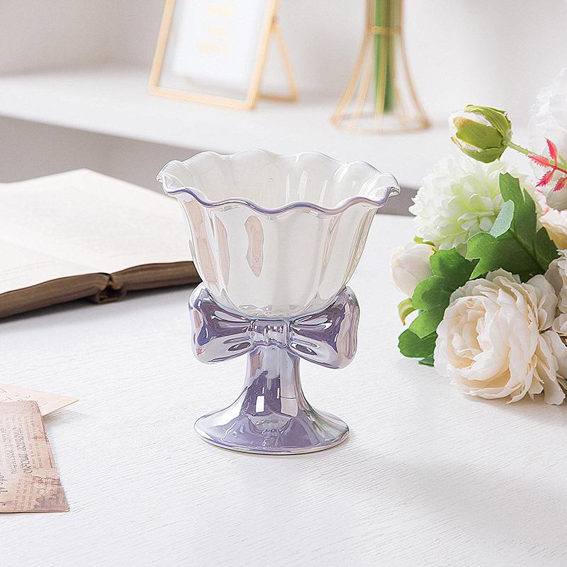 Bow Goblet Ceramic Cup Ice Cream Cup Dessert Cup High End Cute Girls Exquisite Niche Design Couple