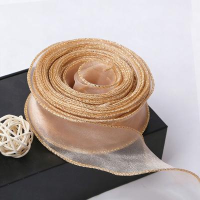 4cm Width Organza Ribbon 10 Yards Length Satin Texture Wavy Edge Ribbon Wired Design Yarn Material Chiffon Silk Ribbon