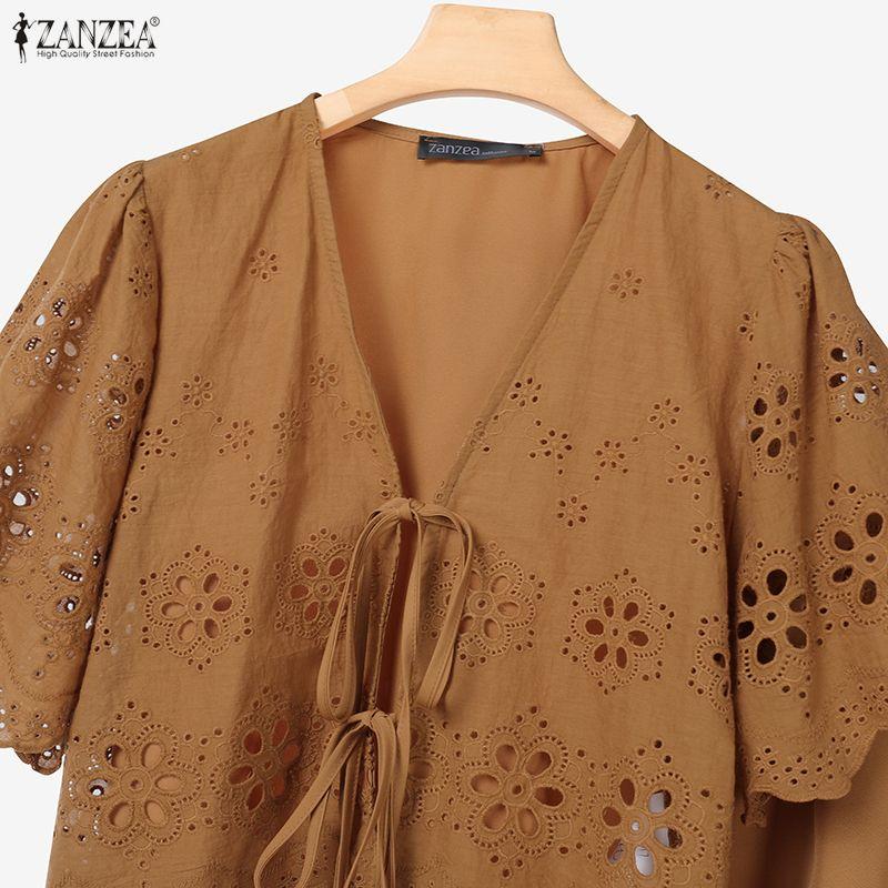 ZANZEA Damen Kurzarm Häkelbluse und Röcke Sommer Zweiteiler Anzugsets