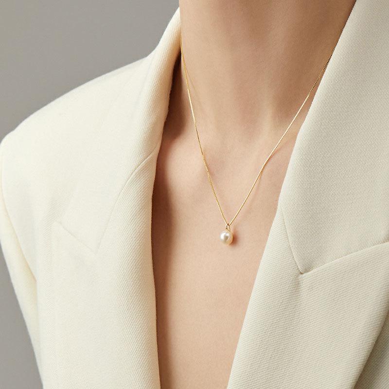 925 Sterling Silver Simple Elegant Round Pearl Pendant Necklace for Women Daily Wear Wedding Trendy Jewelry Gifts