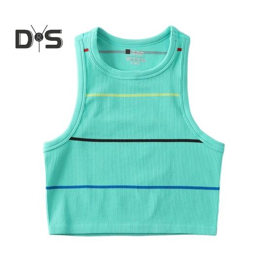 

Женская полосатая майка без рукавов с круглым вырезом, облегающий жилет, летний ребристый укороченный топ для повседневной носки, пляжного спорта S