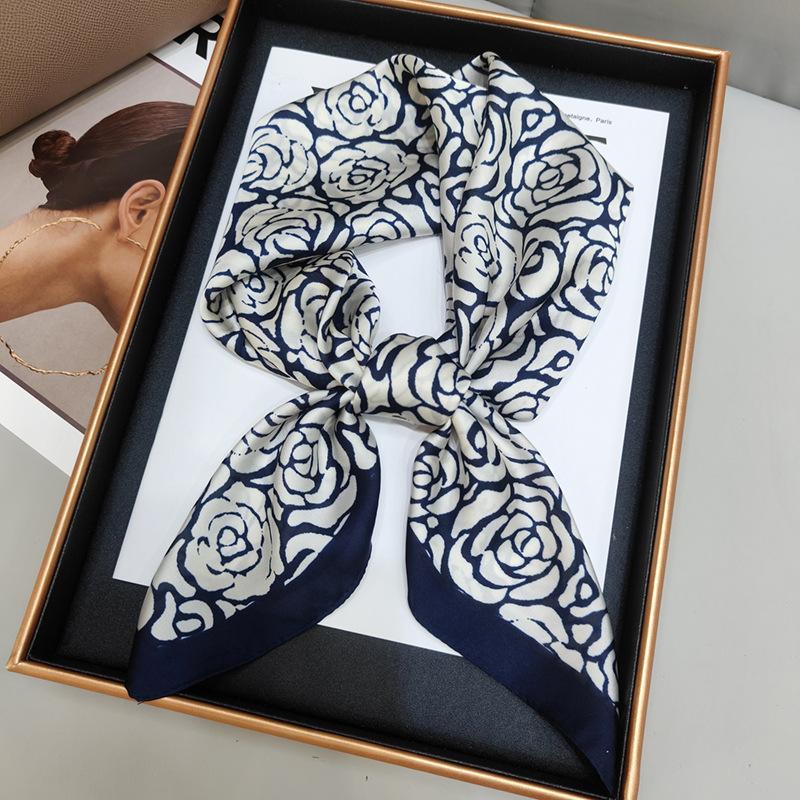 New Versatile Imitation Silk with Suit Silk Scarf Fashionable Women's Small Square Silk Scarf French Spring and Autumn Scarf